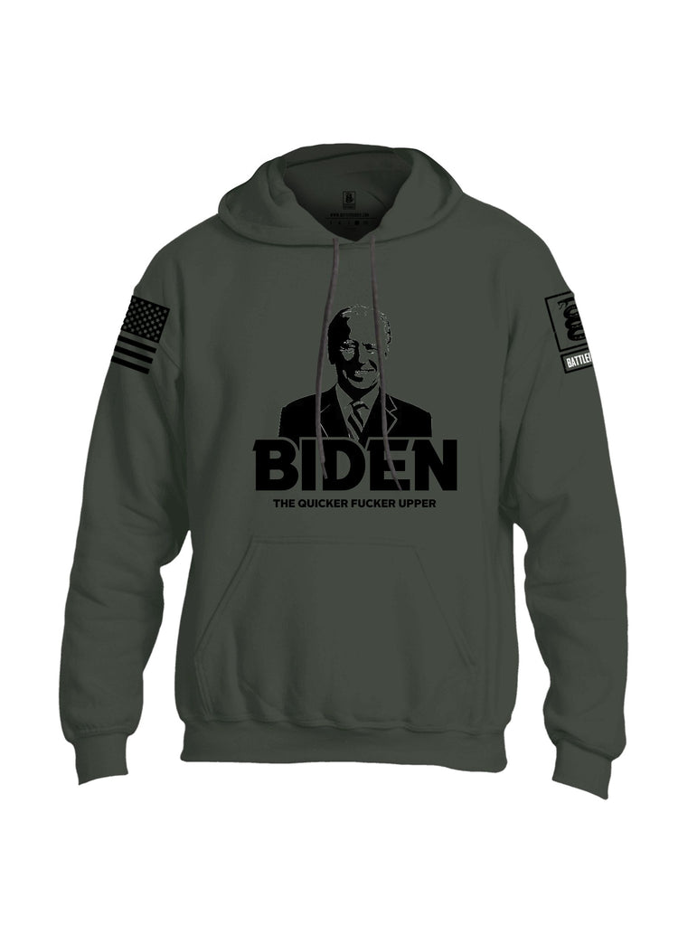 Battleraddle Biden The Quicker  Black Sleeves Uni Cotton Blended Hoodie With Pockets