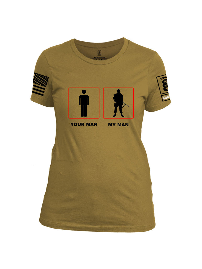 Battleraddle Your Man My Man Black Sleeves Women Cotton Crew Neck T-Shirt