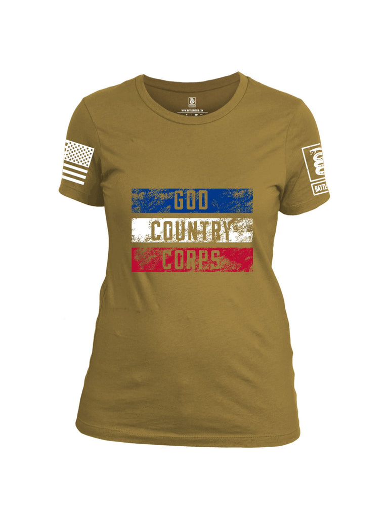 Battleraddle God Country Corps  White Sleeves Women Cotton Crew Neck T-Shirt