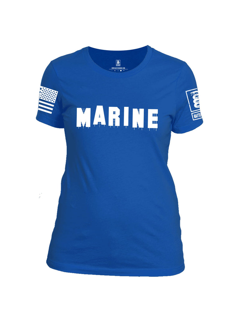 Battleraddle Marine Hollywood White Sleeves Women Cotton Crew Neck T-Shirt