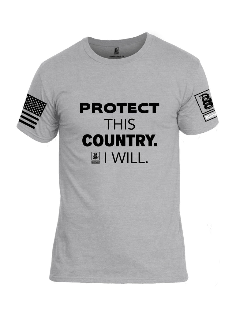 Battleraddle Protect This Country I Will.  Black Sleeves Men Cotton Crew Neck T-Shirt