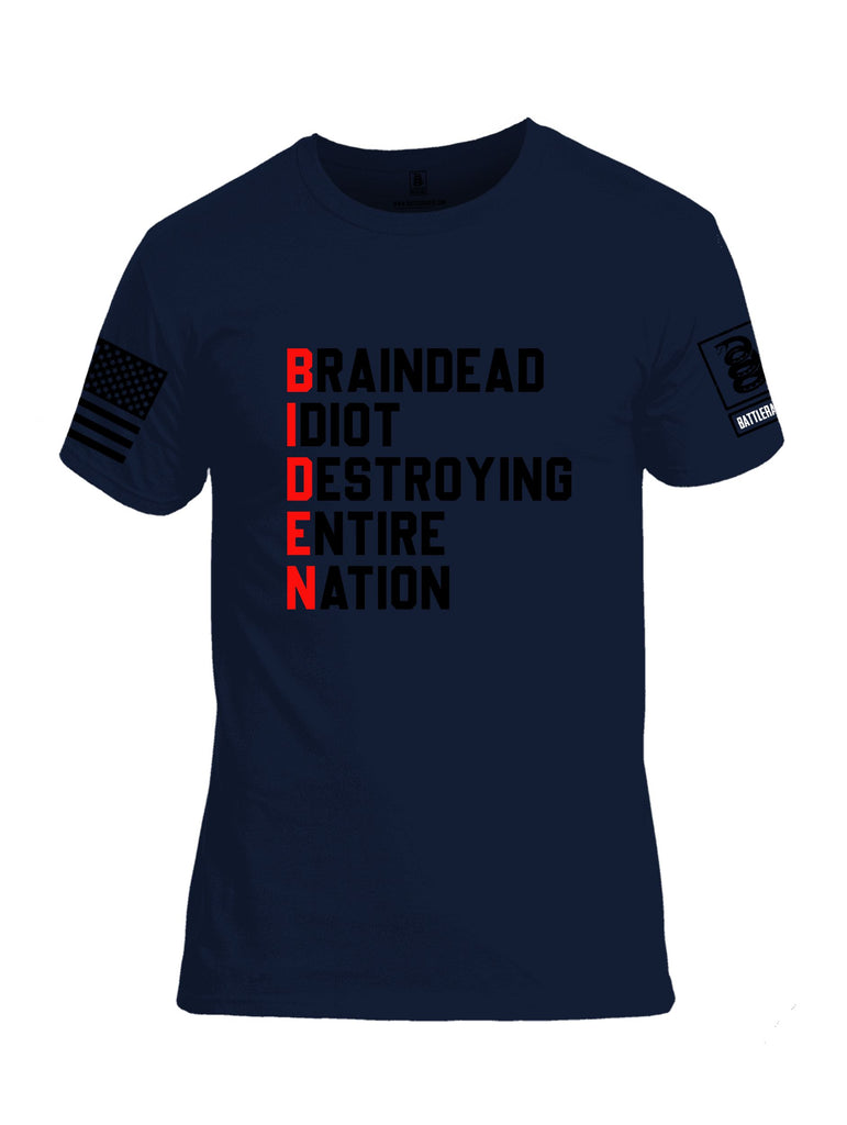 Battleraddle Braindead Idiot Destroying Entire Nation  Black Sleeves Men Cotton Crew Neck T-Shirt