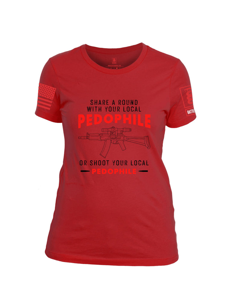 Battleraddle Share A Round With Your Local Pedophile  Red Sleeves Women Cotton Crew Neck T-Shirt