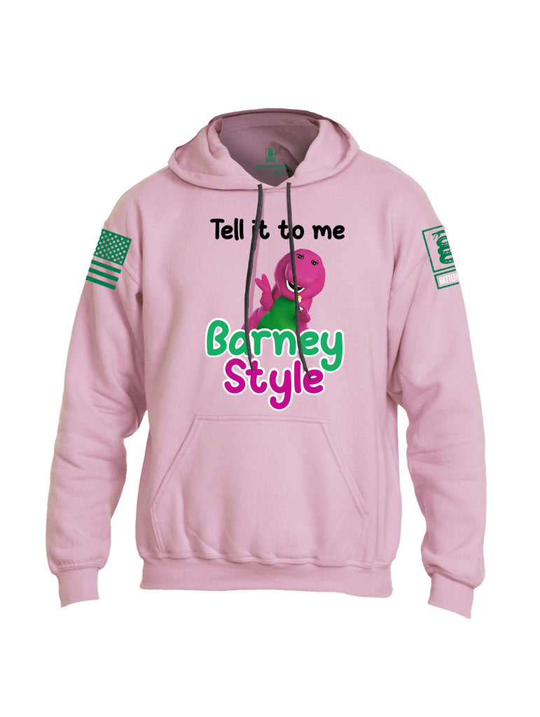 Battleraddle Tell It To Me Barney Style  Pearl Green Sleeves Uni Cotton Blended Hoodie With Pockets
