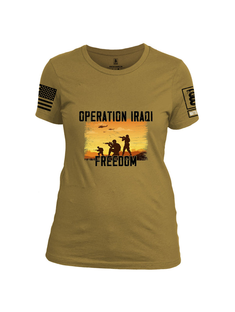Battleraddle Operation Iraqi Freedom Soldiers Black Sleeves Women Cotton Crew Neck T-Shirt