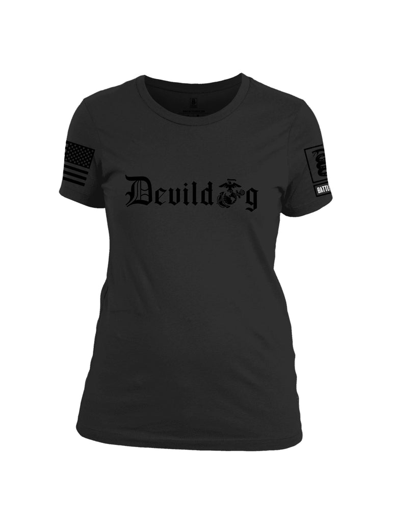 Battleraddle Devildog Marine Black Sleeves Women Cotton Crew Neck T-Shirt