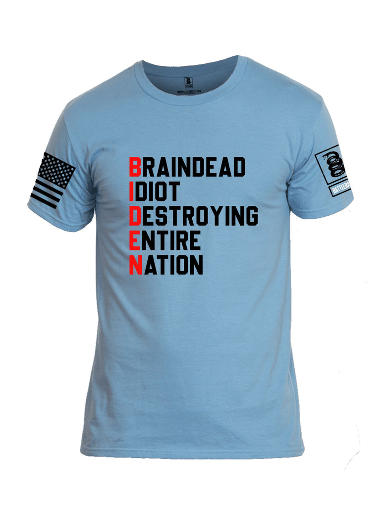 Battleraddle Braindead Idiot Destroying Entire Nation  Black Sleeves Men Cotton Crew Neck T-Shirt