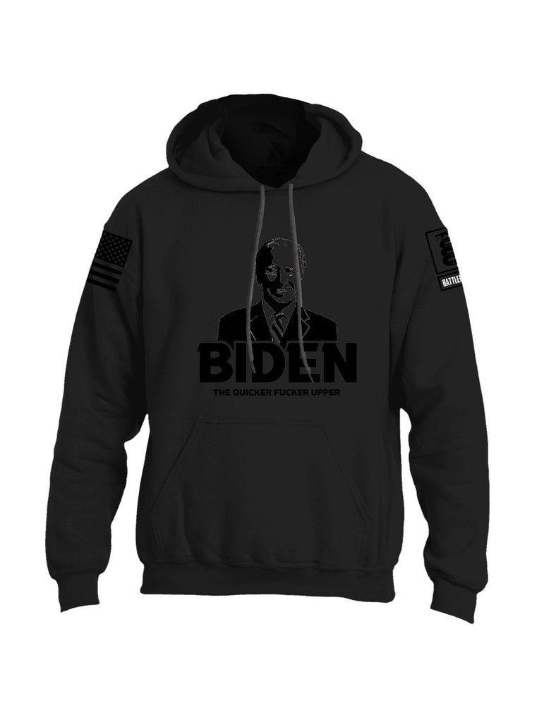 Battleraddle Biden The Quicker  Black Sleeves Uni Cotton Blended Hoodie With Pockets
