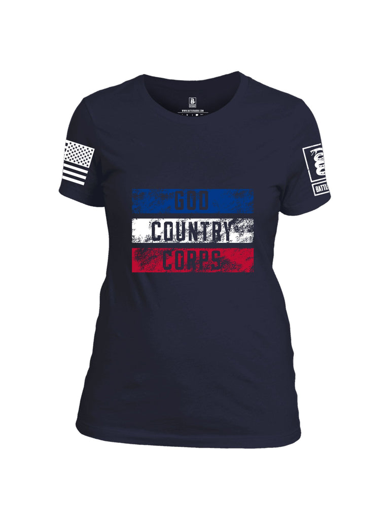 Battleraddle God Country Corps  White Sleeves Women Cotton Crew Neck T-Shirt