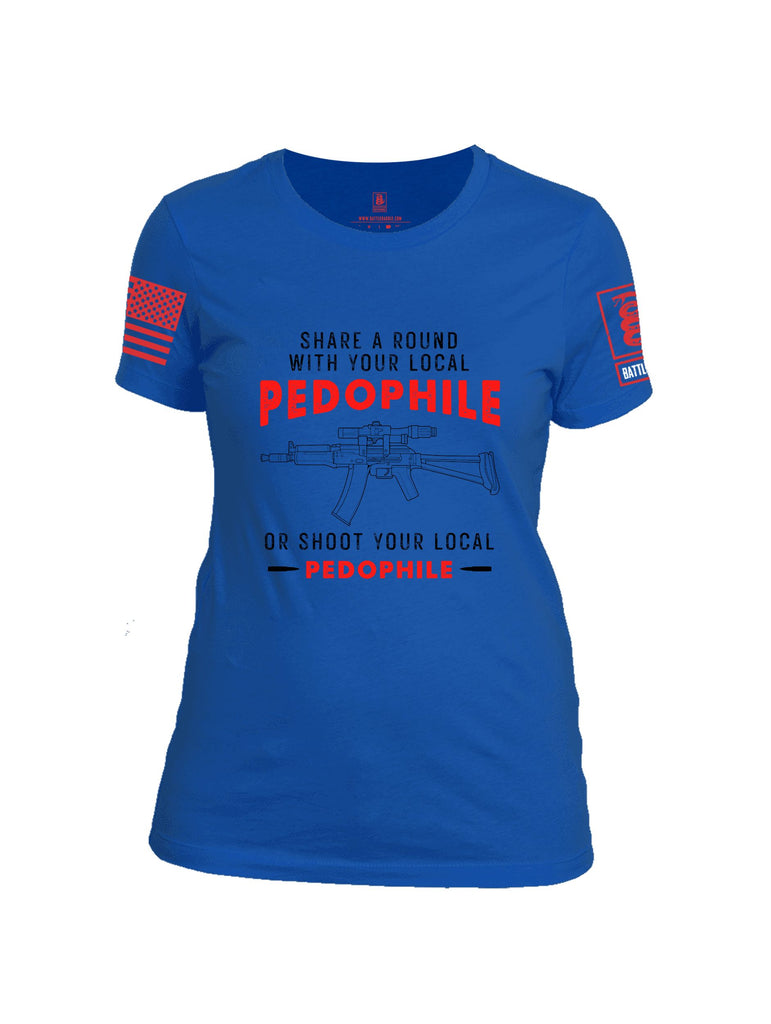 Battleraddle Share A Round With Your Local Pedophile  Red Sleeves Women Cotton Crew Neck T-Shirt