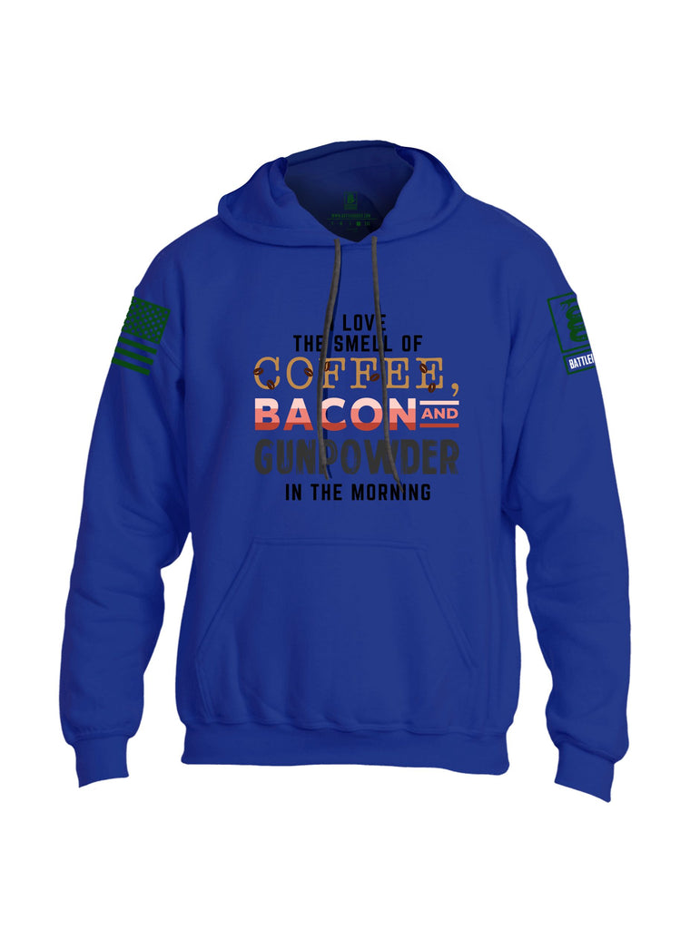 Battleraddle I Love The Smell Of Coffee, Bacon And Gunpowder In The Morning Dark Green Sleeves Uni Cotton Blended Hoodie With Pockets