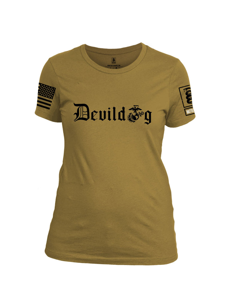 Battleraddle Devildog Marine Black Sleeves Women Cotton Crew Neck T-Shirt