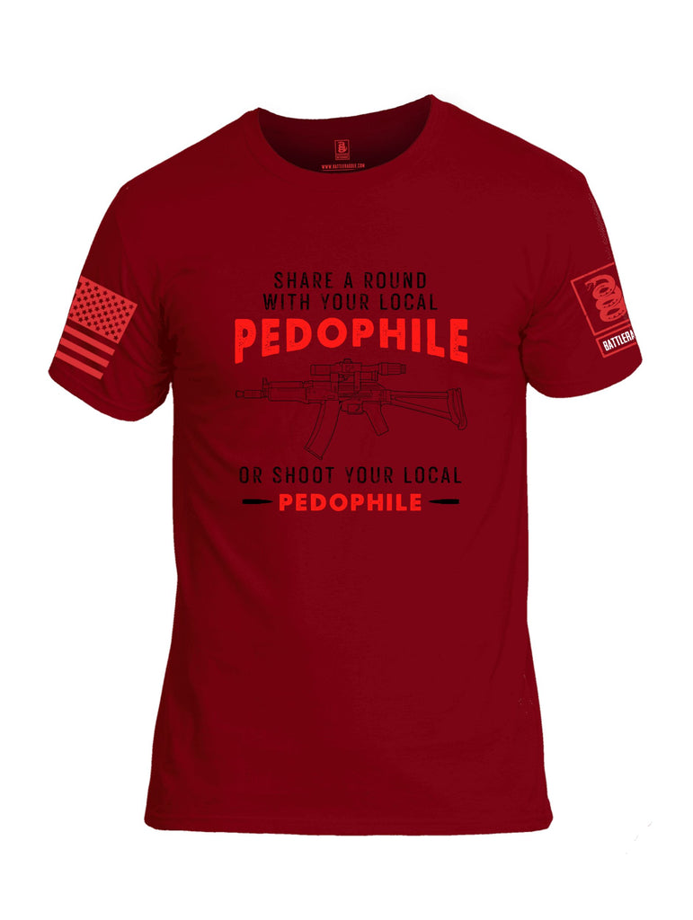 Battleraddle Share A Round With Your Local Pedophile  Red Sleeves Men Cotton Crew Neck T-Shirt