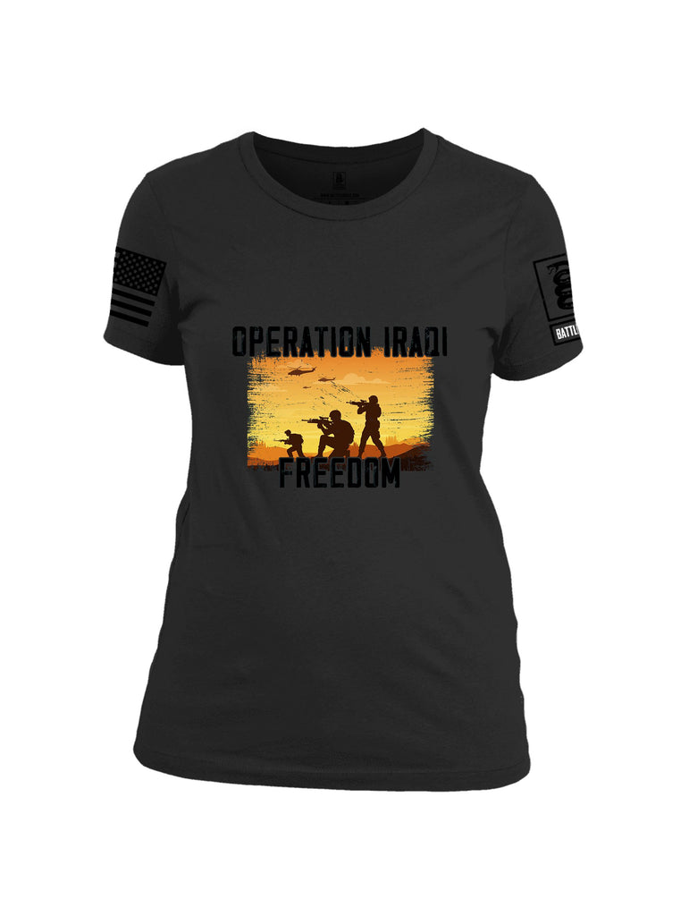Battleraddle Operation Iraqi Freedom Soldiers Black Sleeves Women Cotton Crew Neck T-Shirt