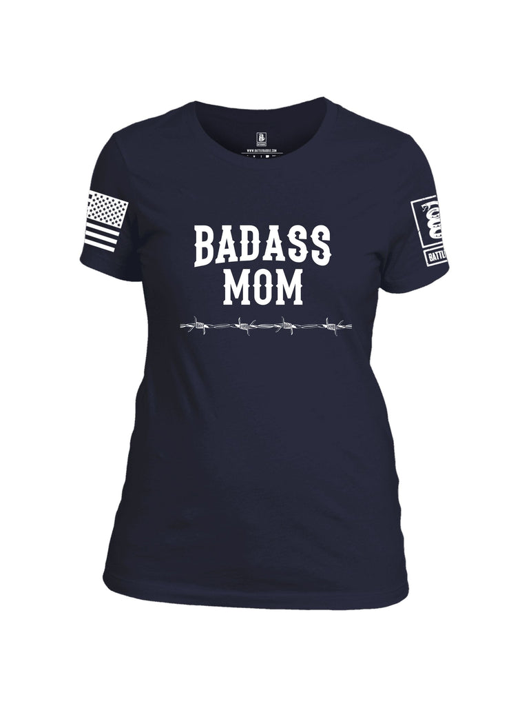 Battleraddle Badass Mom White Sleeves Women Cotton Crew Neck T-Shirt