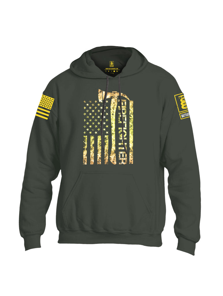 Battleraddle Firefighter Yellow Axe Flag Uni Cotton Blended Hoodie With Pockets