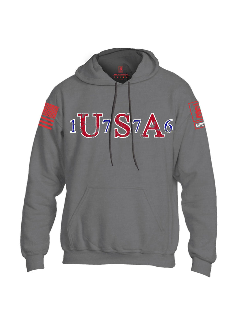 Battleraddle Usa 1776 Red Sleeves Uni Cotton Blended Hoodie With Pockets
