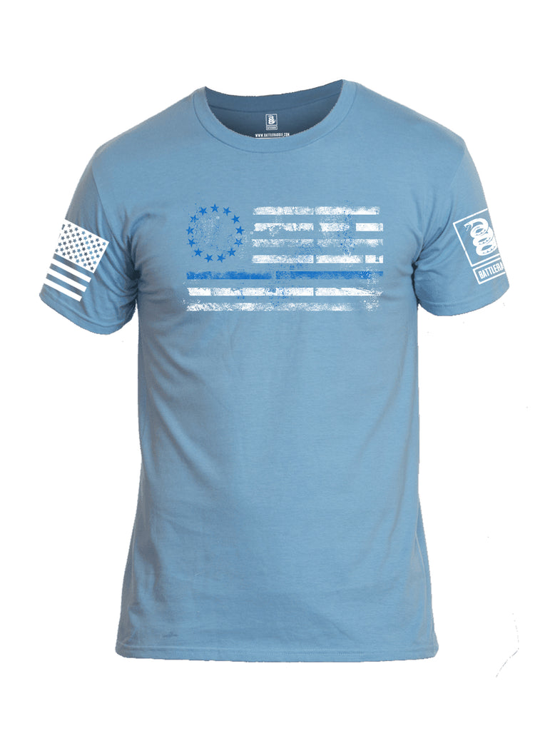 Battleraddle 13 Colonies Thin Blue Line Horizontal Flag  Men Cotton Crew Neck T-Shirt