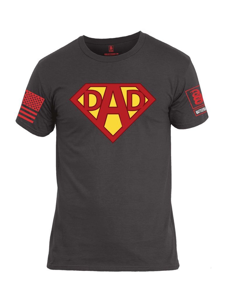 Battleraddle Dad Red Sleeve Print Mens Cotton Crew Neck T Shirt
