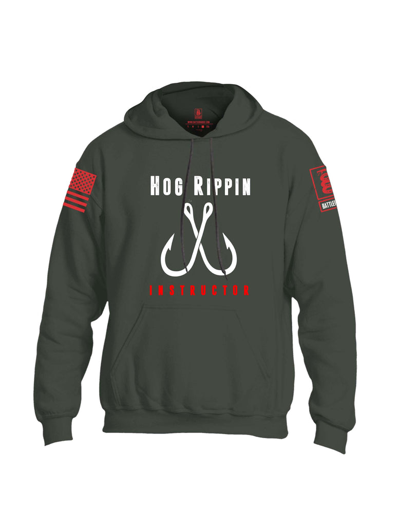 Battleraddle Hog Rippin Instructor Red Sleeve Print Mens Blended Hoodie With Pockets