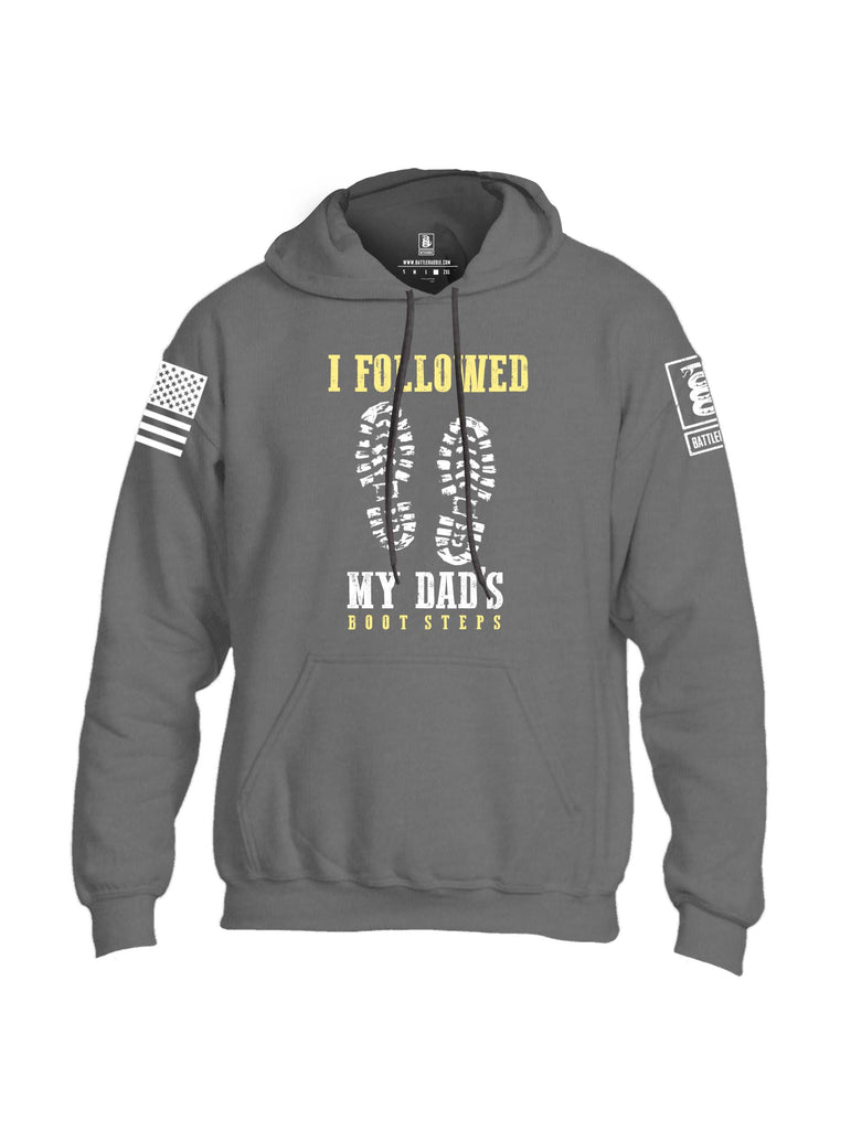 Battleraddle I Followed My Dads Boot Steps White Sleeve Print Mens Blended Hoodie With Pockets