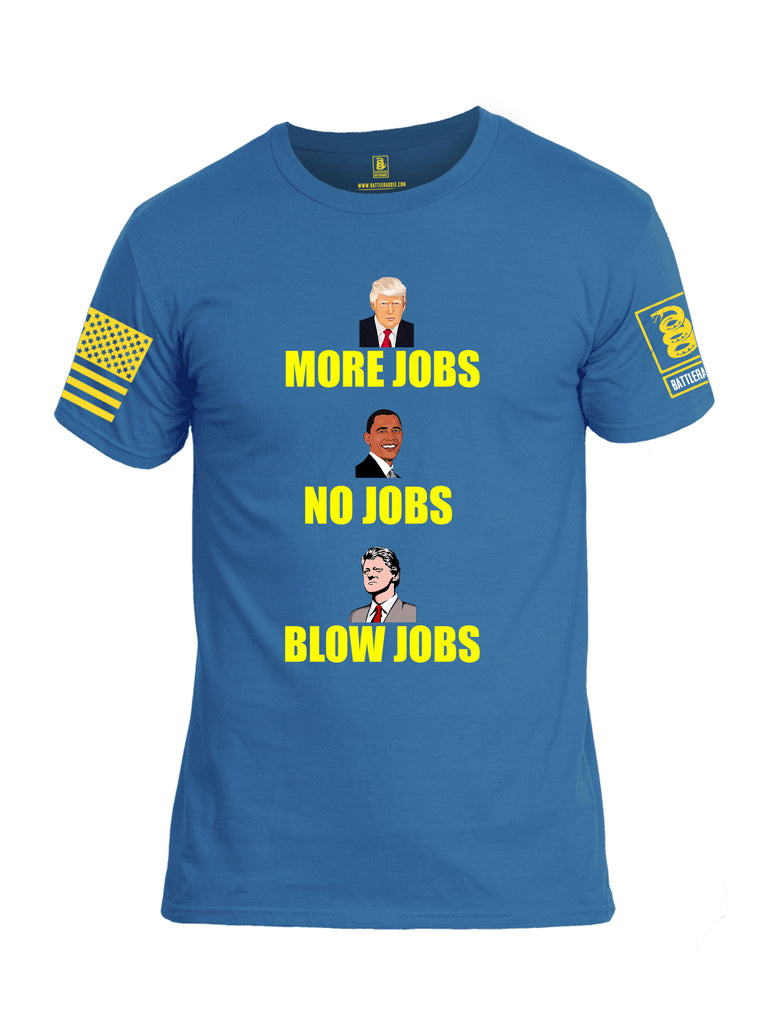 Battleraddle More Jobs No Jobs Blow Jobs Yellow Sleeve Print Mens Cotton Crew Neck T Shirt