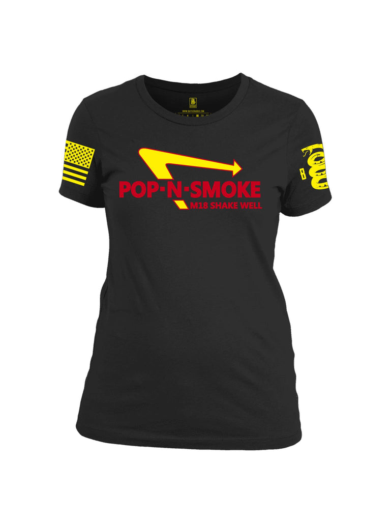 Battleraddle Pop-N-Smoke M18 Shake Well Yellow Sleeve Print Womens Cotton Crew Neck T Shirt