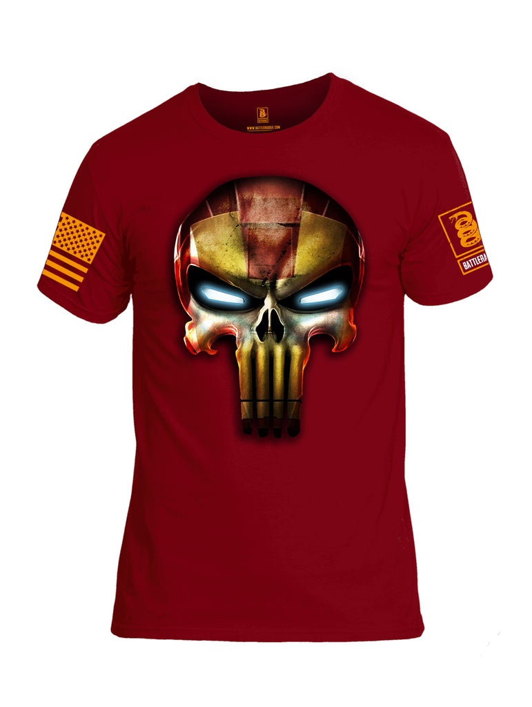 Battleraddle Super Punisher Iron Skull Orange Sleeve Print Mens Cotton Crew Neck T Shirt