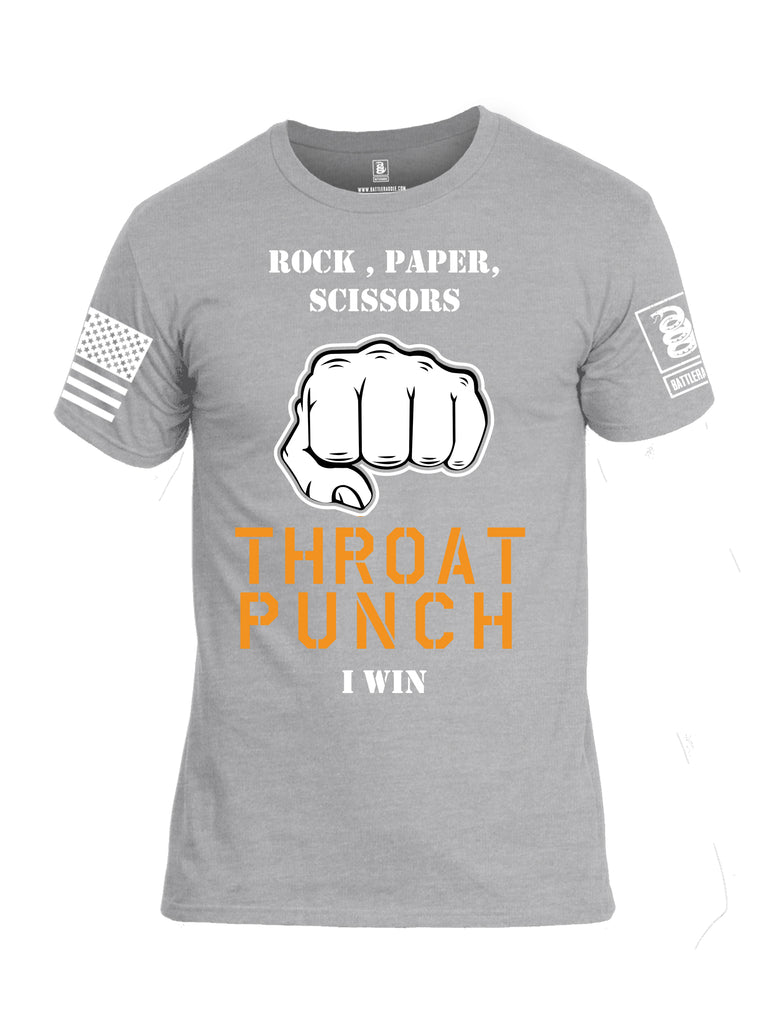 Battleraddle Rock Paper Scissors Throat Punch I Win White Sleeve Print Mens Cotton Crew Neck T Shirt