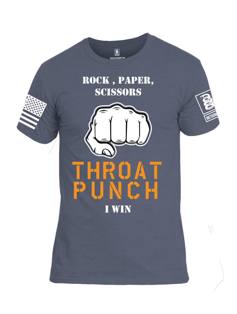 Battleraddle Rock Paper Scissors Throat Punch I Win White Sleeve Print Mens Cotton Crew Neck T Shirt