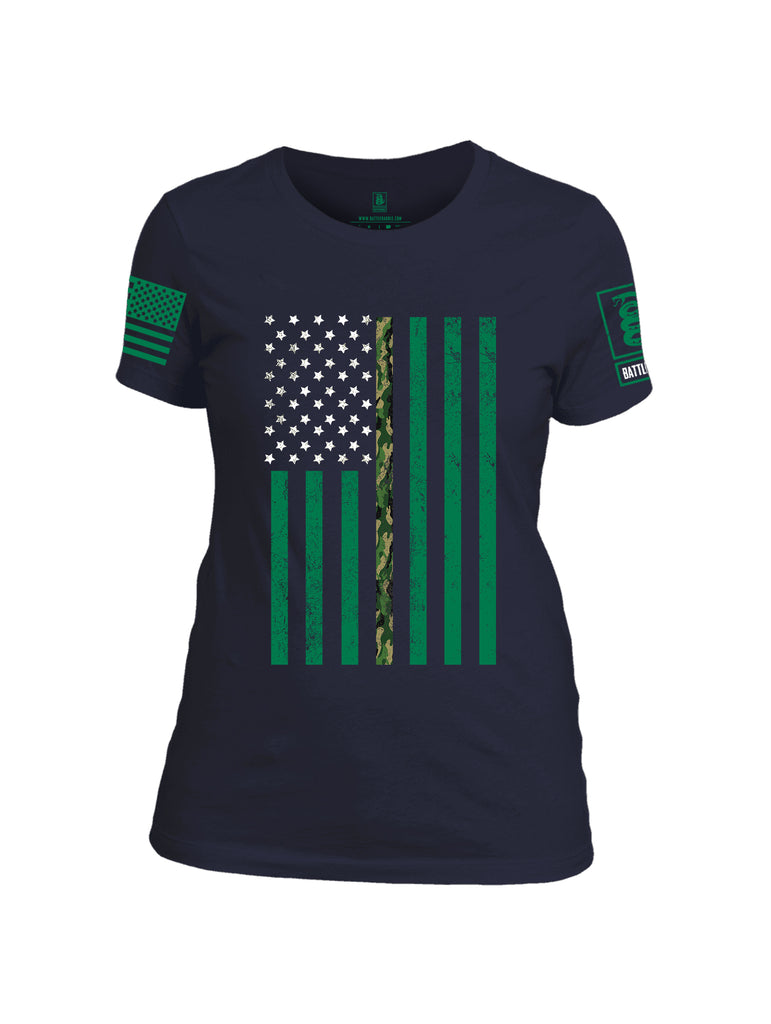 Battleraddle Patricks Camo Flag Green Sleeve Print Womens Cotton Crew Neck T Shirt