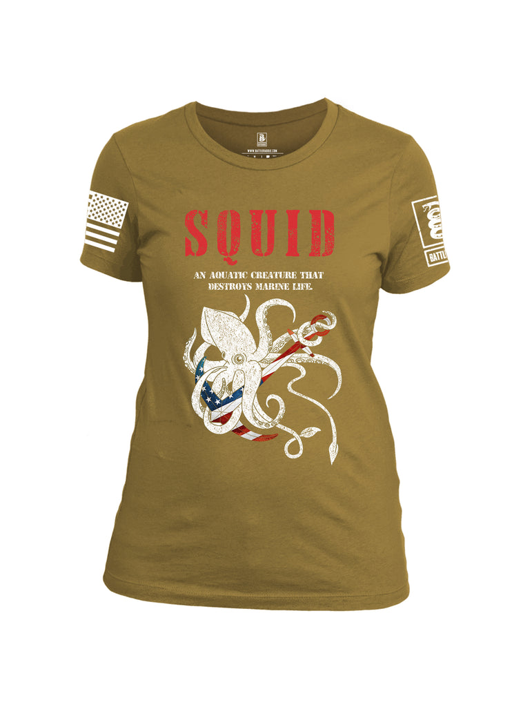 Battleraddle Squid White Sleeve Print Womens Cotton Crew Neck T Shirt