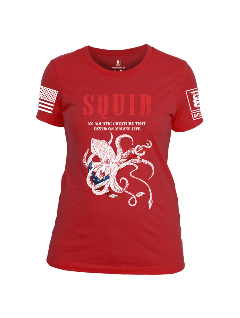 Battleraddle Squid White Sleeve Print Womens Cotton Crew Neck T Shirt