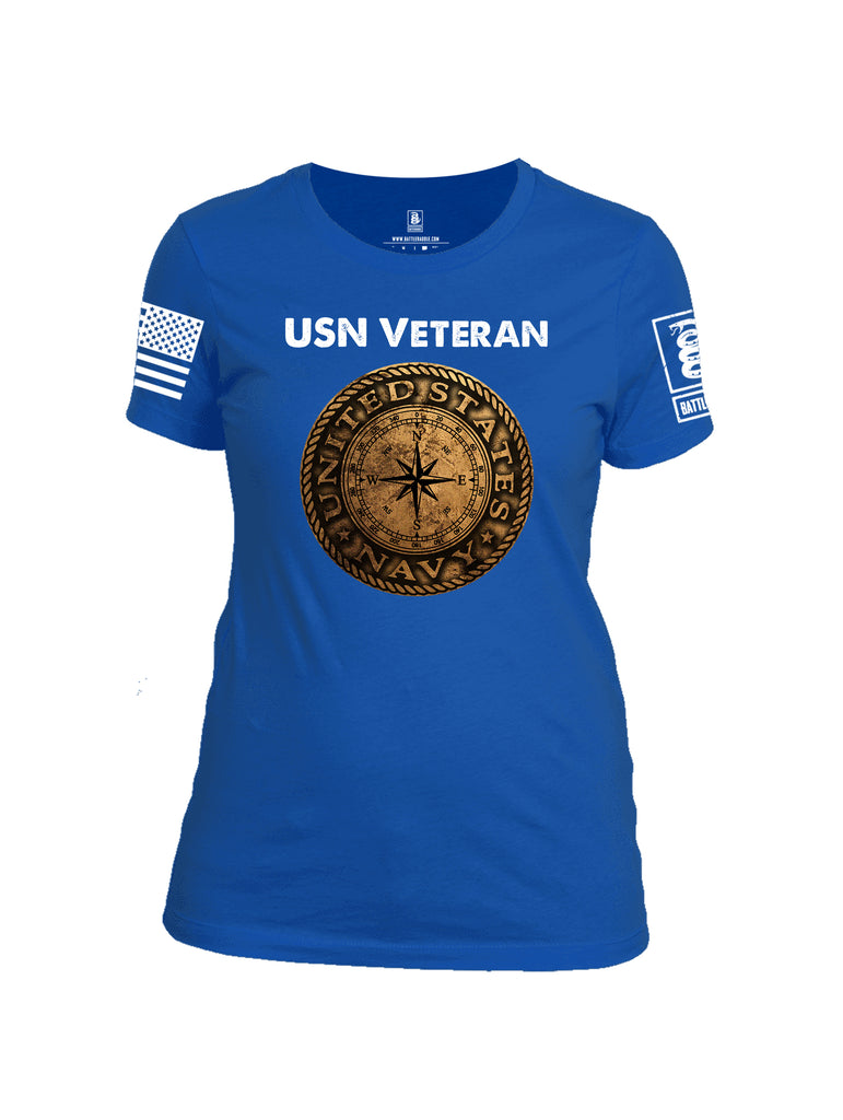Battleraddle USN Veteran Compass White Sleeve Print Womens Cotton Crew Neck T Shirt