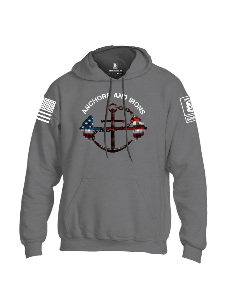 Battleraddle Anchors and Irons White Sleeve Print Mens Blended Hoodie With Pockets