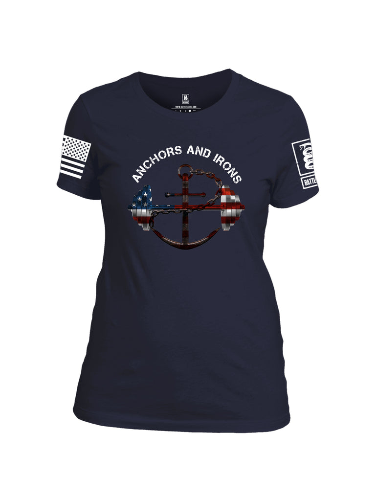 Battleraddle Anchors and Irons White Sleeve Print Womens Cotton Crew Neck T Shirt
