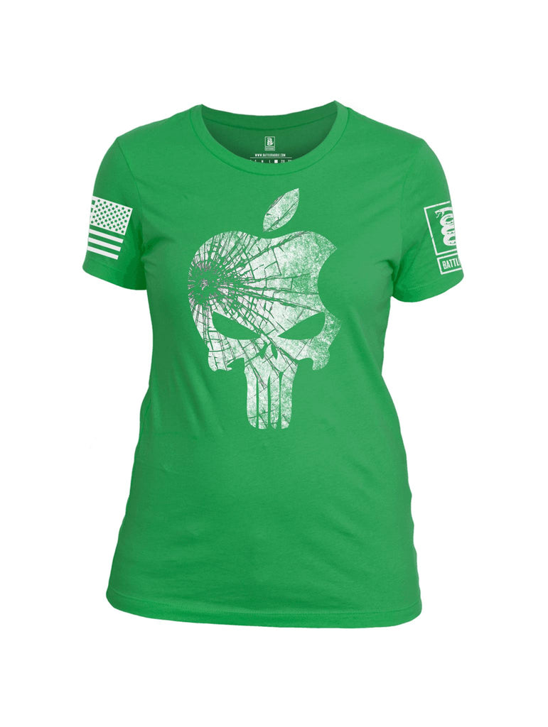 Battleraddle Mr. Expounder Apple Skull White Sleeve Print Womens Cotton Crew Neck T Shirt