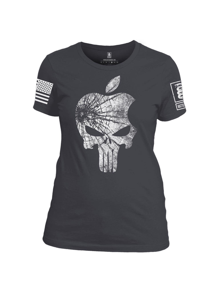 Battleraddle Mr. Expounder Apple Skull White Sleeve Print Womens Cotton Crew Neck T Shirt