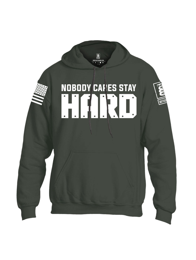 Battleraddle Nobody Cares Stay Hard White Sleeves Uni Cotton Blended Hoodie With Pockets