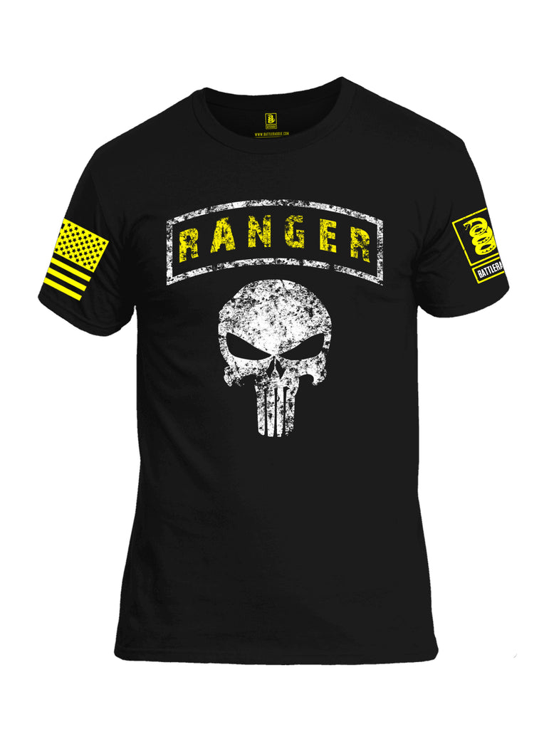 Battleraddle Ranger Punisher Skull Yellow Sleeve Print Mens Cotton Crew Neck T Shirt