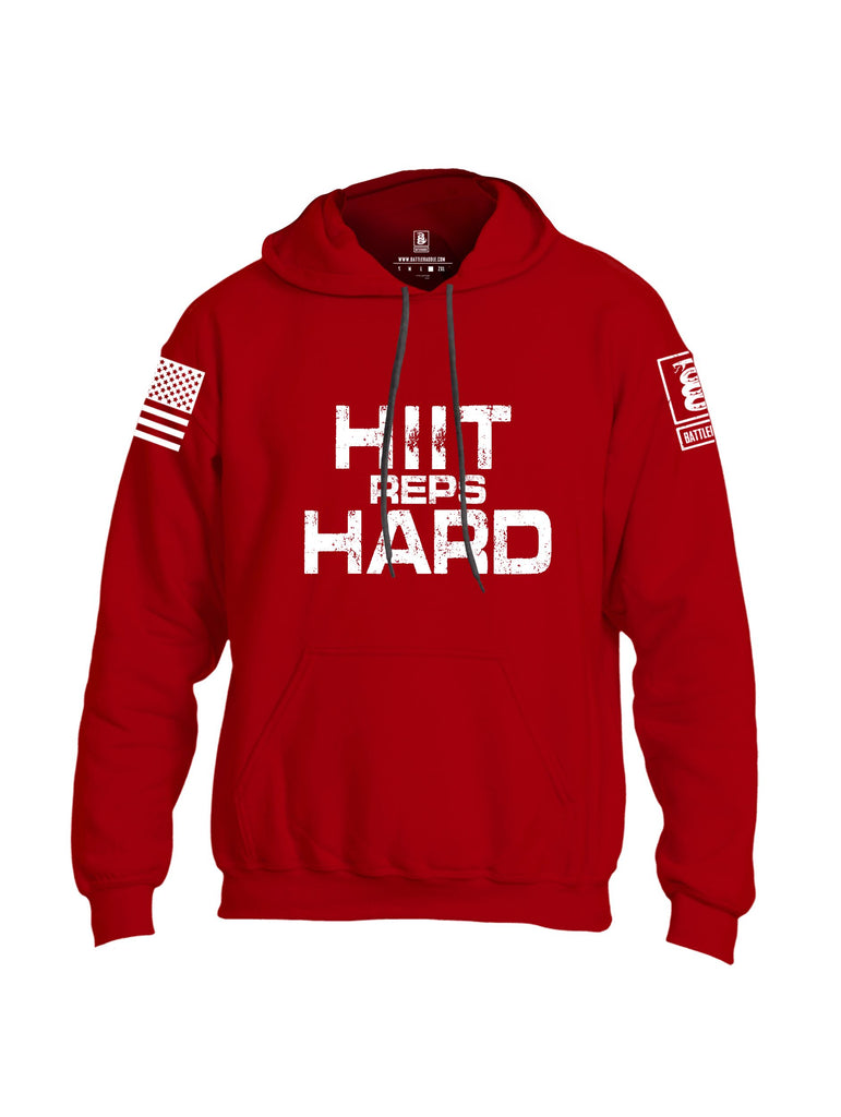 Battleraddle Hiit Reps Hard White Sleeves Uni Cotton Blended Hoodie With Pockets