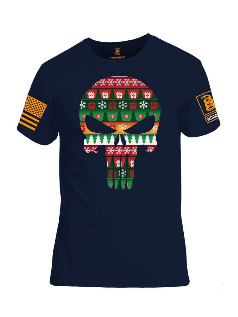 Battleraddle Expounder Skull Christmas Holiday Ugly Orange Sleeve Print Mens Cotton Crew Neck T Shirt