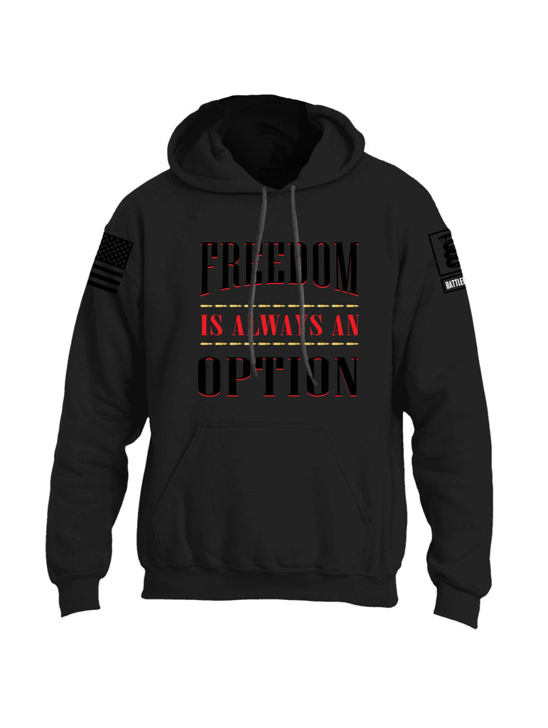 Battleraddle Freedom Is Always An Option Black Sleeves Uni Cotton Blended Hoodie With Pockets