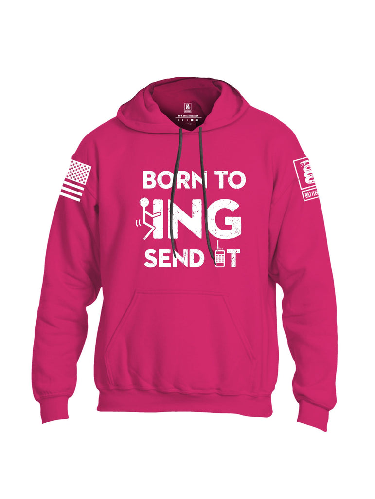 Battleraddle Born To Fucking Send It White Sleeves Uni Cotton Blended Hoodie With Pockets