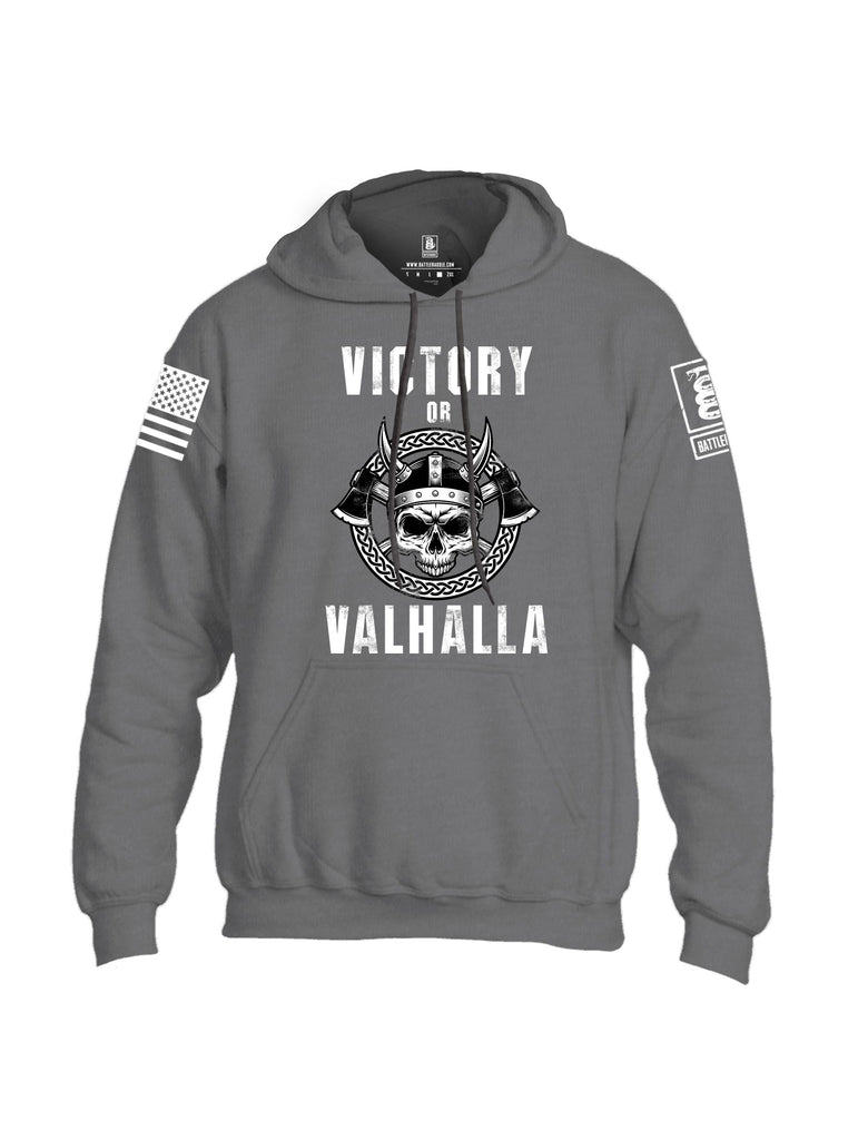 Battleraddle Victory Or Valhalla White Sleeves Uni Cotton Blended Hoodie With Pockets