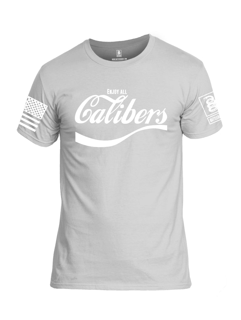 Battleraddle Enjoy All Calibers White Sleeve Print Mens Cotton Crew Neck T Shirt