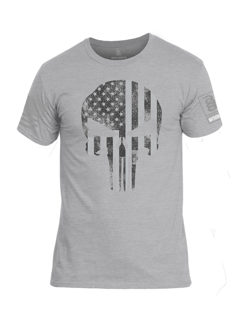Battleraddle Punisher Skull Black And Grey Flag Grey Sleeves Men Cotton Crew Neck T-Shirt