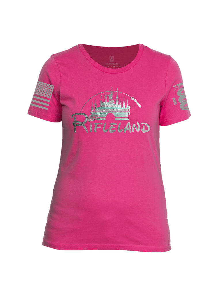 Battleraddle Rifleland Grey Sleeve Print Womens Cotton Crew Neck T Shirt