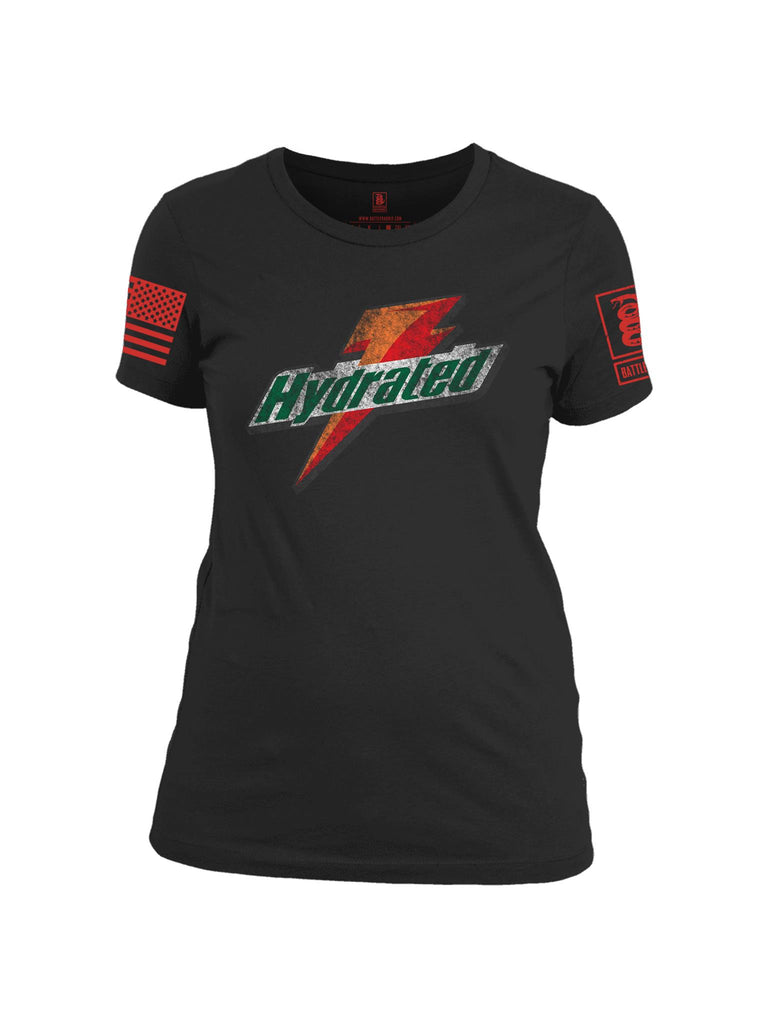 Battleraddle Hydrated Red Sleeve Print V2 Womens Cotton Crew Neck T Shirt