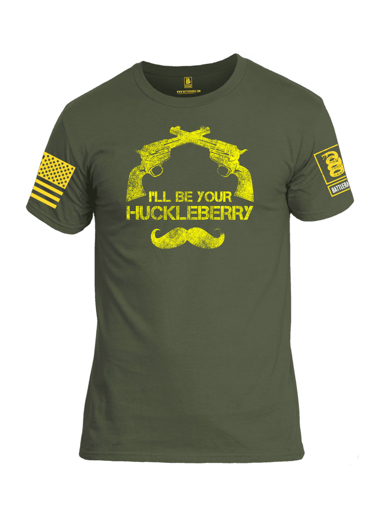 Battleradde I'll Be Your Huckleberry Yellow Sleeve Print Mens Cotton Crew Neck T Shirt